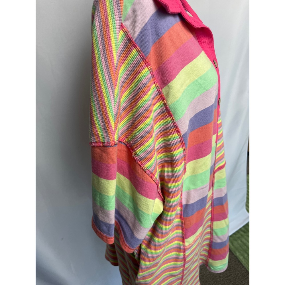 Fantastic Fawn Natalie Striped Polo Dress Pink Multi Color Patchwork Large NWT - Picture 6 of 16
